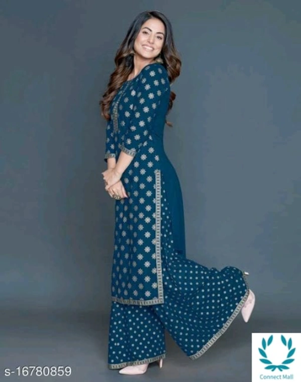 Women Rayon A-line Printed Long Kurti With Palazzos - XXXL